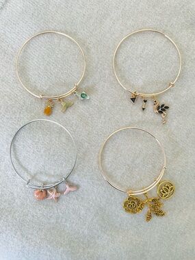 Gold and Silver Charm Bangle Bracelets - Set of 4